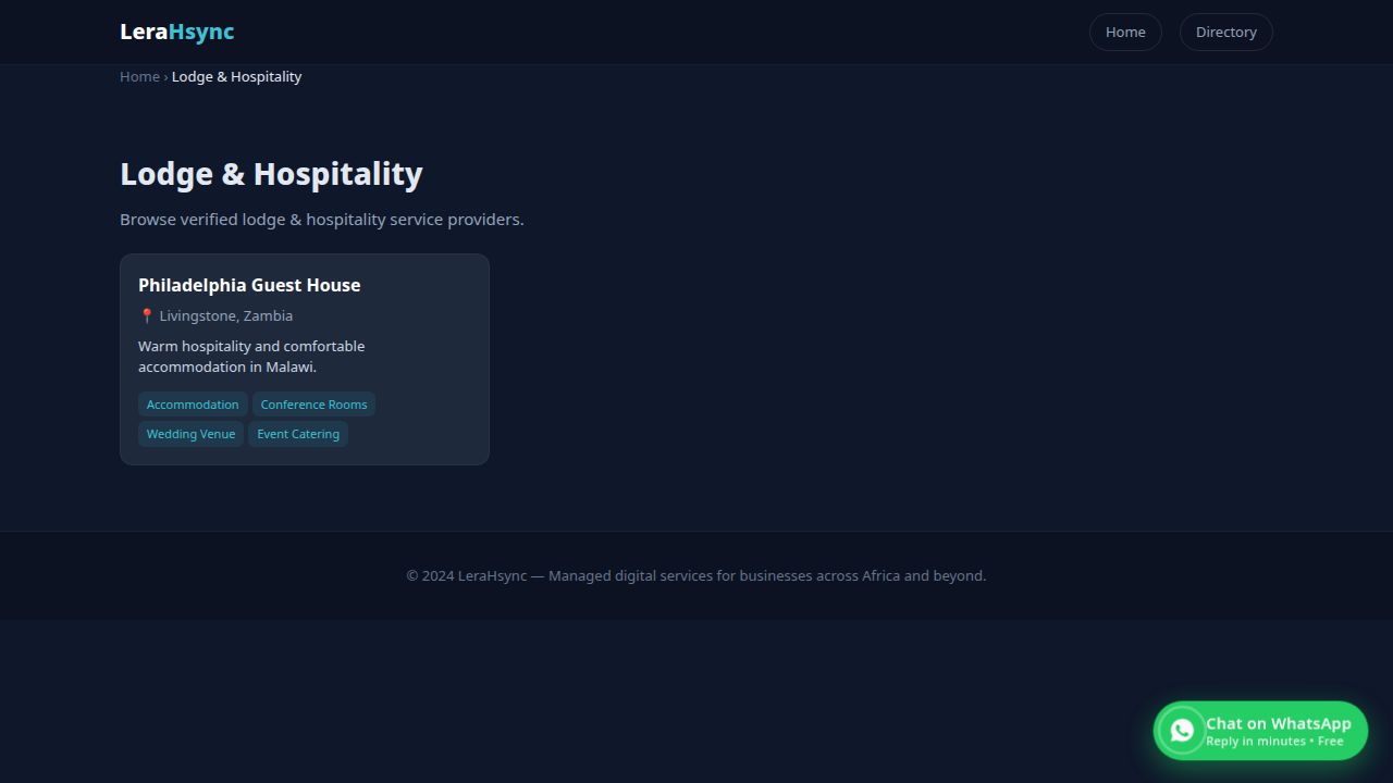 Lodge & Hospitality category page on LeraHsync